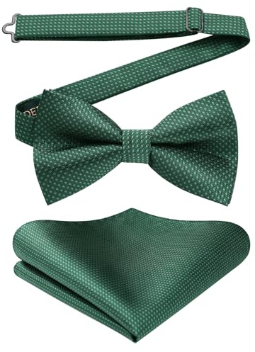 HISDERN Pajarita Hombre Verde 0scuro Elegante Pre-atado y Ajustable Pajarita y Pañuelo de Bolsillo para Boda Formal Fiesta y Graduación