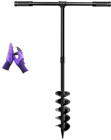 LONGRUNNEW 4 x 38 Spiral Planter Hand Auger - Heavy-Duty Manual Post Hole Digger for Gardens, Fences, Landscaping - Planting Bulbs, Trees, Flowers Garden Hole Digger Tool