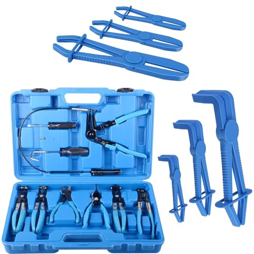 KOUTIANWU 9tlg Schlauchschellenzange und 6 Stück Schlauchklemmen Zange Set, Schlauchklemme kfz werkzeug, Schlauchklemmenzange Schlauchschellen Zange Achsmanschette Zange (Blau)