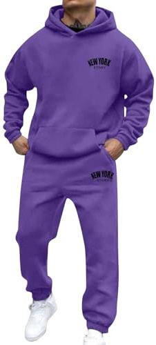 Generico Tuta Uomo Sportiva Invernale Felpa a Maniche Lunghe e Pantaloni della Tuta Lunghi Due Pezzi Senza Cappuccio Girocollo Personalizzate Casual Pullover Slim Fit Tinta Unita Tute Ginnastica Uomo