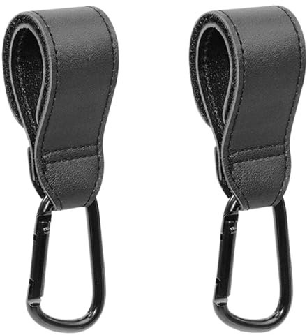 tiyiyok Crochet Poussette 2 Pièces - Accessoires Poussette avec Mousqueton Universel, Fixation Rapide sans Outils pour Sacs de Courses, Sac à Dos, Équipement Bébé (Noir)