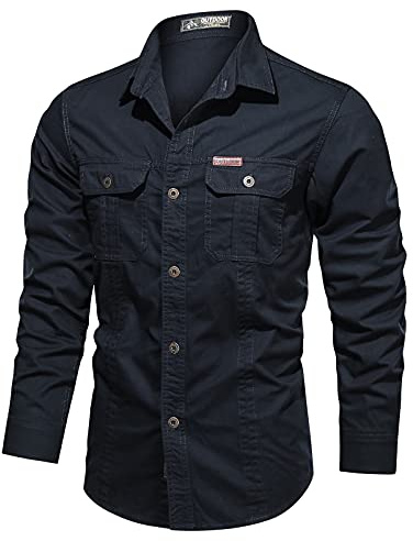 Chemise en jean avec boutons-pression pour homme, chemises traditionnelles pour homme, vert, revers uni, patte de boutonnage avec poche poitrine en coton, grande chemise Plus, chemises d'extérieur à