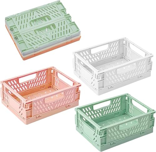 Cestas de Almacenaje Plegables Apilables con Asas Ocultas (3 Uds), Cajas Organizadoras de Plástico PP 15×9,8×5,8 cm para Cocina, Baño y Cajones Uryxery