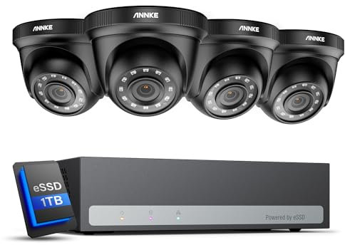 ANNKE E200 Home Security Camera System, 3K Lite 5-in-1 H.265+ 8CH eDVR with 1TB eSSD and (4) HD 1080P CCTV Dome Cameras, AI Human & Vehicle Detection, Smart Color Night Vision, Email Alert