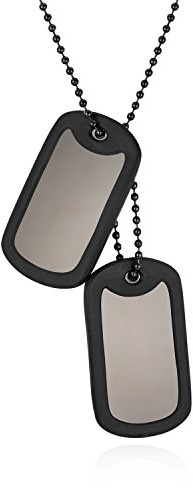 JewelryWe Schmuck Dog Tag Halskette mit Kostenloser Gravur, 2 poliert original Militärischen Erkennungsmarken Dog Tags Anhänger mit 60cm Kette für Herren, Edelstahl Gummi Kautschuk, Schwarz/Silber
