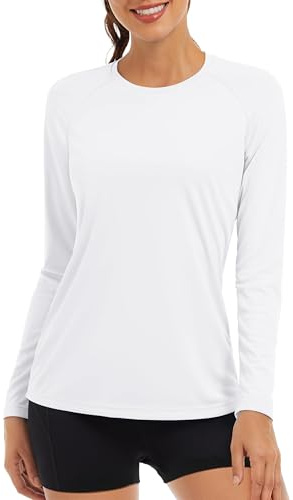 TACVASEN Manches Longues Hauts de Course Femmes Protection Solaire Hauts de UV Casual T-Shirt de Vacances été Chemise de Beach UPF 50 Rash Guard Léger Chemises de pêche Blanc