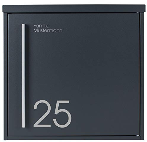 MOCAVI Box 101RNa Briefkasten anthrazit (RAL 7016), personalisiert mit Hausnummer & Name, modern & rostfrei, groß für DIN A4, matt, wetterfest, deutsche Premium-Qualität für den Außenbereich
