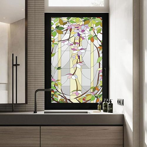 Fenster-Sichtschutzfolie, Milchglas-Fensteraufkleber, kein Kleber, dekoratives Buntglas-Fenster, UV-blockierend, Hitzeregulierung, Fensterverkleidungen für Zuhause/Büro, 50 x 180 cm