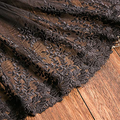 1 Yard Vintage Bestickter Spitzenbesatz Spitzenborte Dekoband Spitzenband Spitzenbordüre Zierband Spitzenstoff für Nähen Brautschleiern Petticoats Hochzeitskleid Hochzeit Deko 32cm Breite,A Schwarz