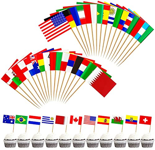 100pcs Different World Flags Toothpick Cocktail Sticks Flag Cake Toppers,50 Nations Flag Mini International Flags for Cake Sandwich Food Cupcake Picks Toppers Fifa World Cup Football 2026 Decorations