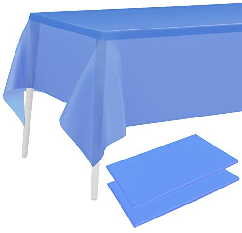 PLULON 2-teilige Blaue Tischdecke aus Kunststoff, 137 x 274 cm, rechteckige Tischdecke für Baby Dusche Party Zubehör Hochzeit, Geburtstag, Kinder, Party, Zuhause, Tischdekoration