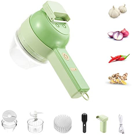 Exsussa 4 in 1 Handheld Electric Food Cutter Set, Wireless Food Processor for Fruits, Vegetables and Meat, 200ml Capacity, Green