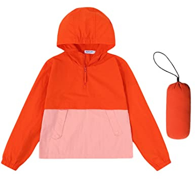 LIONJIE Boys Girls Packable Rain Jacket Lightweight Waterproof Hooded Raincoats Windproof Size 3-12Y