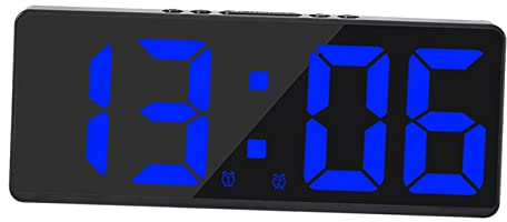 rockible Orologio Elettronico con Numeri Grandi Snooze USB Ampio Display a Allarmi Calendario Luminosità Regolabile alla Scrivania, Blu