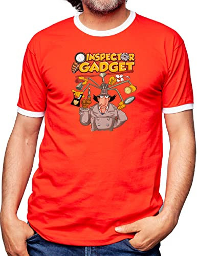 Camisetas EGB Camiseta Cuello Blanco Inspector Gadget Ochenteras 80´s Retro Comic Tallas Especiales (Rojo, XXL)