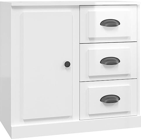 vidaXL Sideboard, Kommode mit viel Stauraum, Highboard Schrank für Schlafzimmer Wohnzimmer, Beistellschrank Anrichte Lagerschrank, Hochglanz-Weiß Holzwerkstoff