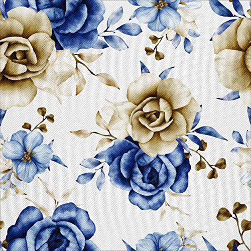 HEKO PANELS Oxford Wasserdichter Stoff - Canvas Polyester Zum Nähen, Deko - Wasserabweisend, Blickdicht - Blaue Goldene Rosen - 5 Meter 155 x 500 cm