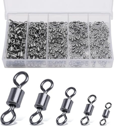 Realure 200 Stücke Oval Wirbel Angeln 5 Größe Karabiner Angelwirbel mit Solide Ringe Tonnenwirbel Angel Wirbel Set Wirbelkarabiner Angeln für Salzwasser Wirbel, Angelzubehör Wirbel 6# 8# 10# 12# 14#