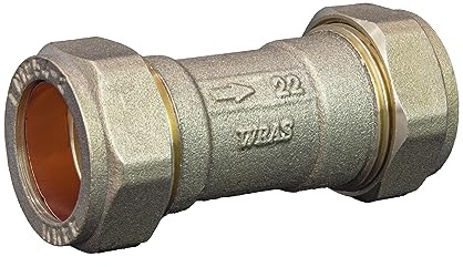Kudos-Trading - 22mm Single Check Valve WRAS Approved Compression Fitting Non Return Valve one Way Isolation DZR Suitable for Potable Water Systems, Complies with UK Water Regulations (22mm)