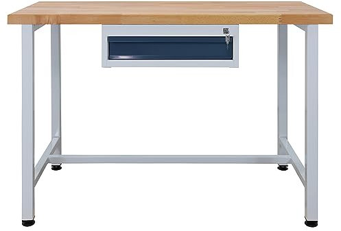 PROREGAL Werkbank Rhino mit Einzelschublade | HxBxT 84x120x60cm | Traglast 300kg | Lichtgrau/Anthrazitgrau | Werkstatttisch Werktisch Packtisch Arbeitstisch