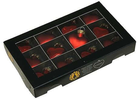 12 Stück Glas Hänger Herzen rot o924 Weihnachtsdeko Kugeln Herzform Dekozapfen Christbaumschmuck Weihnachtkugeln Herz Deko Anhänger Christbaumkugeln