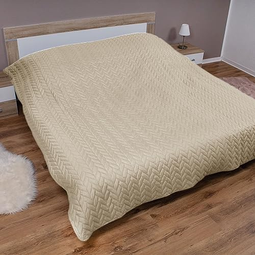Bestlivings Tagesdecke XXL (220x240 cm) mit wattierter Zwischenlage (Creme) Bettüberwurf - ÖKO-Tex 100, Sommerdecke gesteppt - Steppdecke, Wendedecke