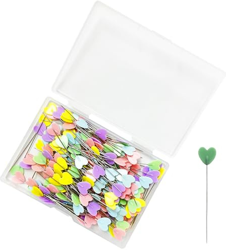 MAXQUU 200 spille a forma di cuore, aghi da cucito, spille lunghe per cucito fai da te