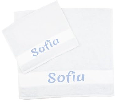 MAGIE DI CASA Personalisierte Handtücher mit Namen, Set 2 Stück Schwamm aus Frottee, Gesicht + Gästetuch aus 100% Baumwolle, hergestellt in Italien (Weiß, Name)