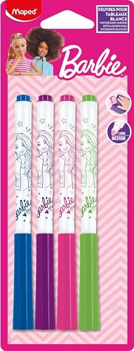 Maped Marker'Peps - Pennarelli sottili cancellabili a secco, per Barbie, lavagne e lavagne bianche, 4 colori: blu, verde, rosa e viola