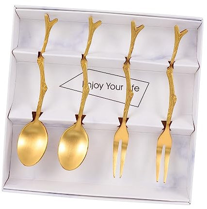 RORPOIR 4 Piezas bifurcación de rama de acero inoxidable juego de cuchara y tenedor cucharas de café antiguas cucharas de cafe tenedor en forma de rama cuchara tenedor para casa sucursal