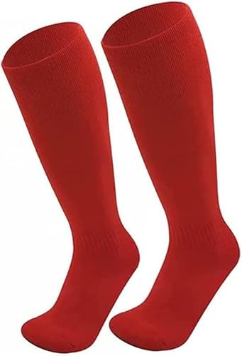 HAJRA® Kids Football socks Juniors Knee High Football Sock Children Rugby Hockey Sports Socks Outdoor Game Soccer Sock, Boys Rugby Hockey Socks Red (7-10 Yrs)