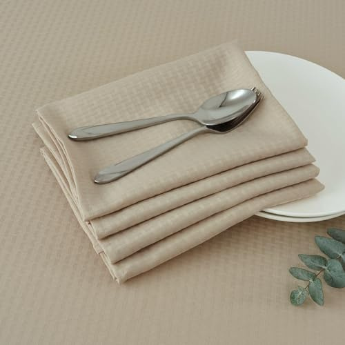 maxmill Cloth Napkins 20 x 20 Inch Weaved Texture Pattern Soft Comfortable and Luxury Serviette for Restaurant Family Dinners Weddings Parties and Banquets Set of 4 Pieces, Natural