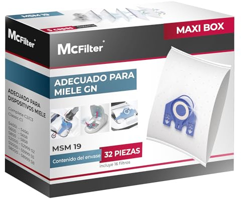 McFilter I 32 Staubsaugerbeutel kompatibel mit Miele Staubsauger GN Serie S2 S4 S5 S6 S8, Complete C2/C3, Classic C1 I Staubbeutel inkl. 16 Filter I MAXI BOX