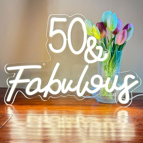 KADAFAGO 50 & Fabulous Neonschild 50 Fabulous LED-Schild Happy 50th Birthday Neonlicht für Geburtstagsparty, Wanddekoration, 50. Geburtstag, LED-Neon, personalisiertes Geschenk