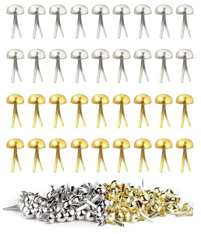 IPNSDON 100 Pcs Mini-Brad-Nägel, Rundkopf-Klammern, Muster-Clips, Metall-Rundkopf-Clips, Scrapbooking, Brad-Nägel, Muster-Clips für Schule, Büro, Papier, Briefklammern, Basteln, Heimwerken