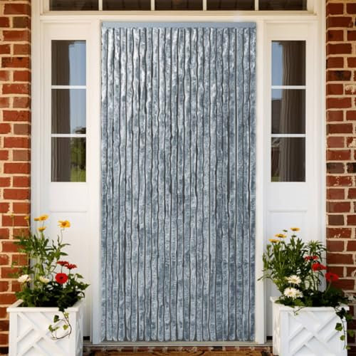 qohoio Fly Curtain White and Grey 100x200 cm Chenille,Curtains Door Fly Screen Curtain For Doorways Window Decorations Room Divider