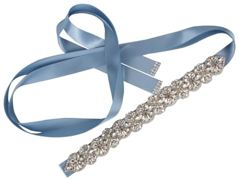 Rockreyoa gürtel Glitzer Damen, Brautgürtel 3M lang, Satin Kristall Strass Gürtel, Glitzer Hochzeitsgürtel Schärpe, Schmuckgürtel für Hochzeit & Party Blau#2