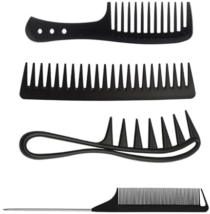 GVSS Ensemble de 4 Pièces Peigne à Cheveux Bouclés Antistatique, Dents Larges pour Tous Types de Cheveux, Femmes et Hommes, Noir