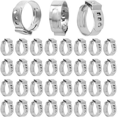 Runseaway 35PCS 14.6-17.8mm Single Ear Hose Clamps, 304 Stainless Steel Stepless Hose Clamp, Adjustable Crimp Pinch Rings for Automotive Plumbing, Home Appliance, Secure Pipe Fitting Connections