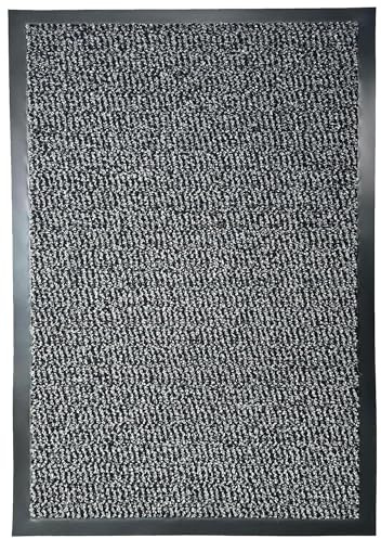 Door Mats Indoor 90cm x 120cm Grey, Washable indoor Outdoor Rugs Matts, Heavy Duty Non-slip Entrance Mat, Super Absorbent Front Door Mat Kitchen Hallway Bath Barrier Rugs (Grey & Black, 90 x 120 cm)
