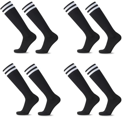 HAGOT 4 pares de Calcetines de Fútbol para Niños, Calcetines de Deporte Largos Niños Niñas, Elásticos Entrenamiento Transpirables para Fútbol, Baloncesto, Rugby, Correr, 5-12 Años