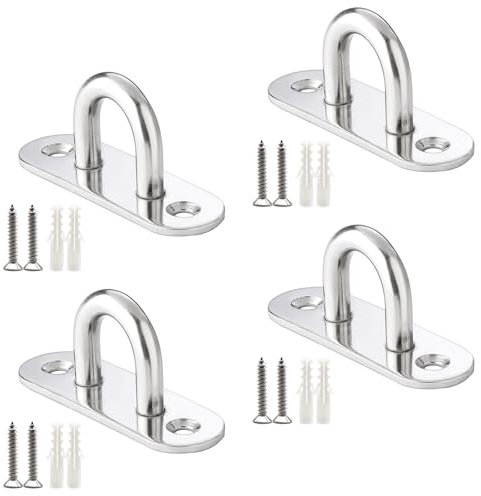 Gsrhzd Augplatte Edelstahl, 4 PCS M8 Augplatte mit Öse, Edelstahl-Augenplatte, Metall-Befestigungsring, Deckenhaken, Ösenplatte, Befestigungshaken für hängende Gegenstände, Markisen, Deckplatten