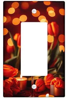 Romantic Celebration Light Switch Cover Plates/Outlet Covers, Elegant Red Tulips and Sparkling Champagne for Wall Decor, Thermoplastic Wall Plates, Standard Size Single Rocker