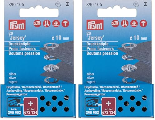 Prym Nähfrei Jersey Ring Druckknöpfe-Nachfüllpack silberfarbig (10 mm, 20 St.), Silber (Packung mit 2)