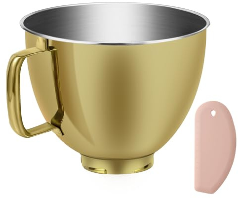 Mixerschüssel aus Edelstahl mit Metallic-Finish, für KitchenAid Classic & Artisan Serie 4,5–5 QT Kippkopf-Mixer, Kupferfarbe, Silikonschaber, spülmaschinenfest, passend für K45SS KSM75 KSM90 KSM150