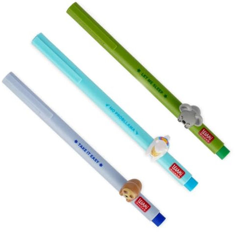 LEGAMI Bolígrafo de gel con forma de animal decorativo, desenfundable y recombinable, evita rollos, punta fina de 0,5 mm, juego de 3 perezosos Lama y Koala (juego de 3 FLUFFY)