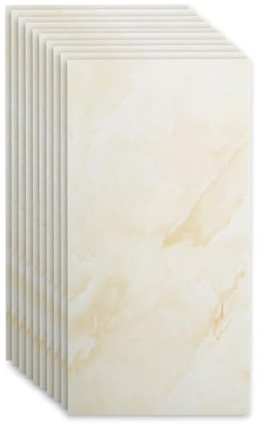 Lot de 10 panneaux muraux effet marbre 60 x 30 cm - Revêtement mural auto-adhésif en PVC - Idéal pour carrelage - Beige ardoise - Décoration