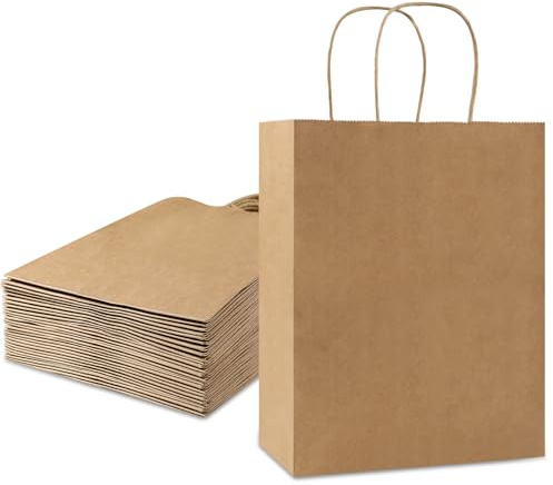 MIEWAA 24 Stück Papiertüten mit Henkel 15x8x21cm Geschenktüten Braune Kraftpapier Tüten Wiederverwendbar Für Hochzeit Geburtstag, Weihnachten Ostern Halloween DIY Weihnachtskalender Adventskalender