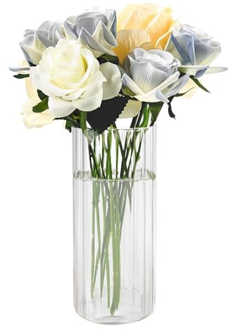 Liwein Piccoli vasi decorativi per decorazione da tavolo, vaso per fiori in vetro moderno, set di tulipani, vaso in vetro rotondo, grande, vaso per tulipani, erba della pampa, orchidee, rose, 20 cm