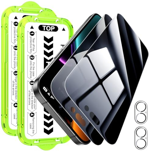 Esanik Privacidad Protector Pantalla para iPhone 17 (6,3 Pulgadas), 2x Antiespia Cristal Vidrio templado + 2x Protector Lente Cámara, 2+2 Unidades